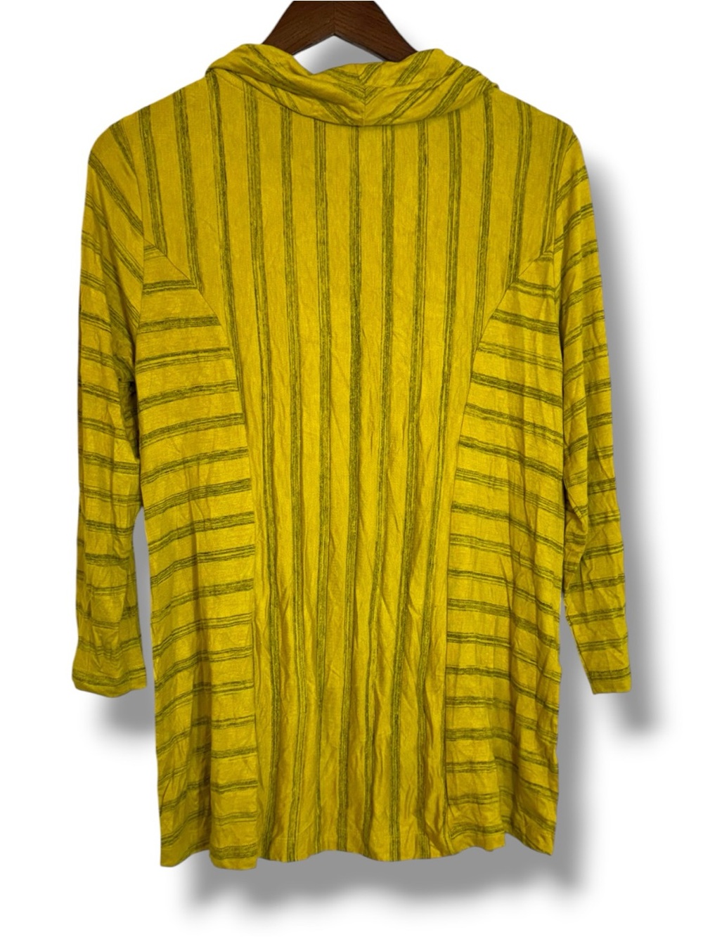 Ali Miles Chartreuse Striped Cowl Neck Tunic Blouse Medium - Picture 2 of 7
